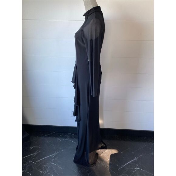 Betsy & Adam Women's Long Sheer Sleeve Mock NeckStretch Scuba Crepe Sheath Gown - Picture 6 of 14